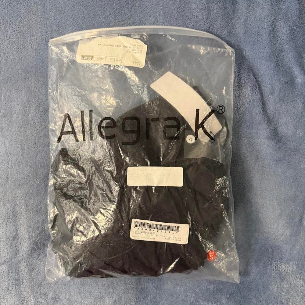 Allegrak Black button up mini dress with ruffle sleeves and collar. Size S - Picture 6 of 6